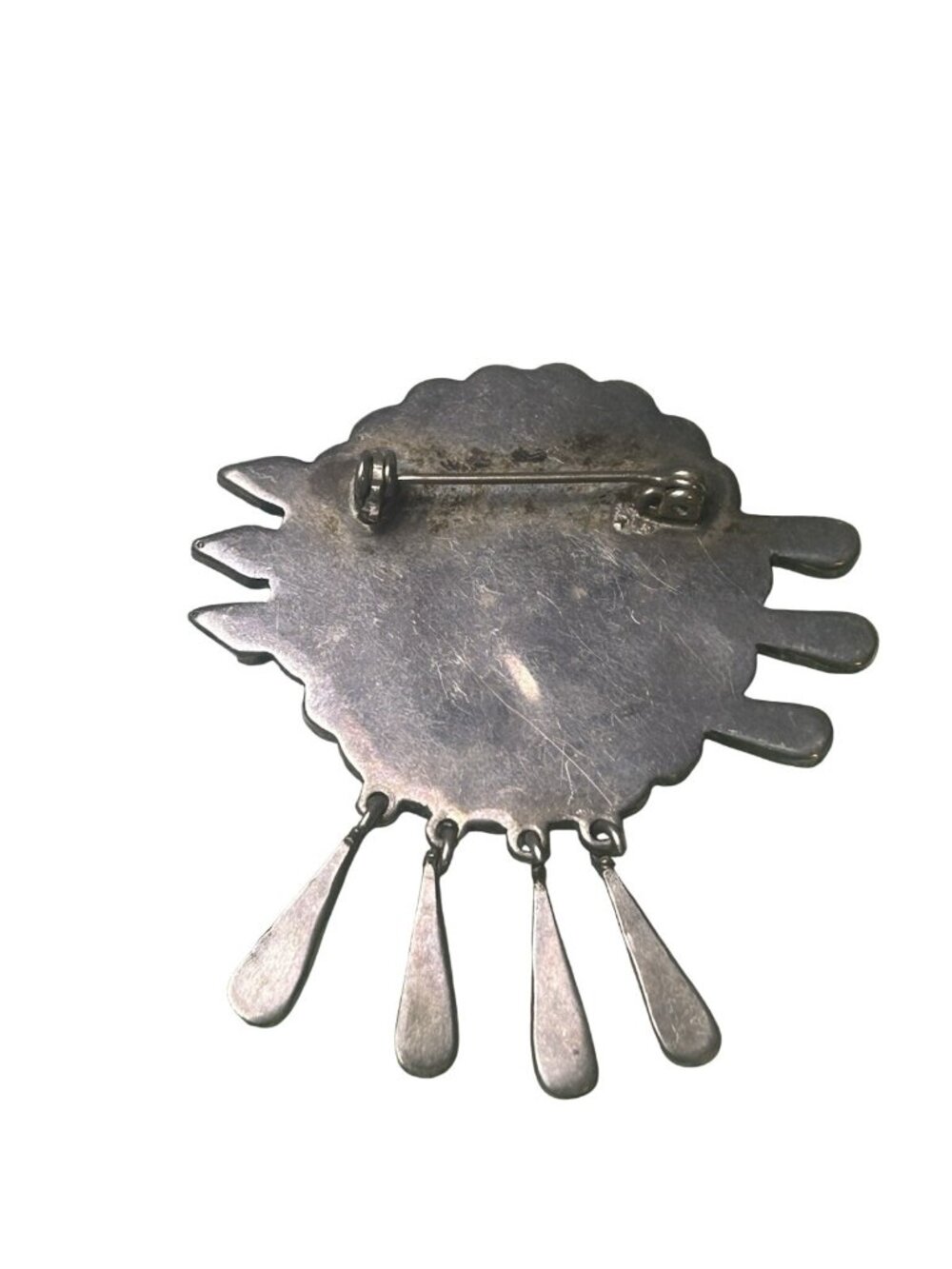 VTG TURQUOISE INLAY HECHO EN 925 ACE MEXICO STERLING SILVER BROOCH PENDANT - Picture 8 of 8